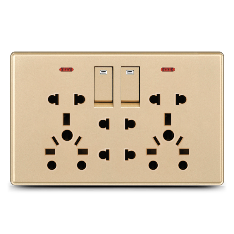 2 gang+double universal socket+2 socket+indicator